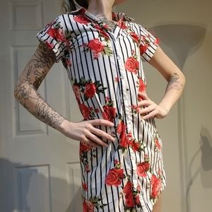 Striped/Floral Button-up Dress (S)